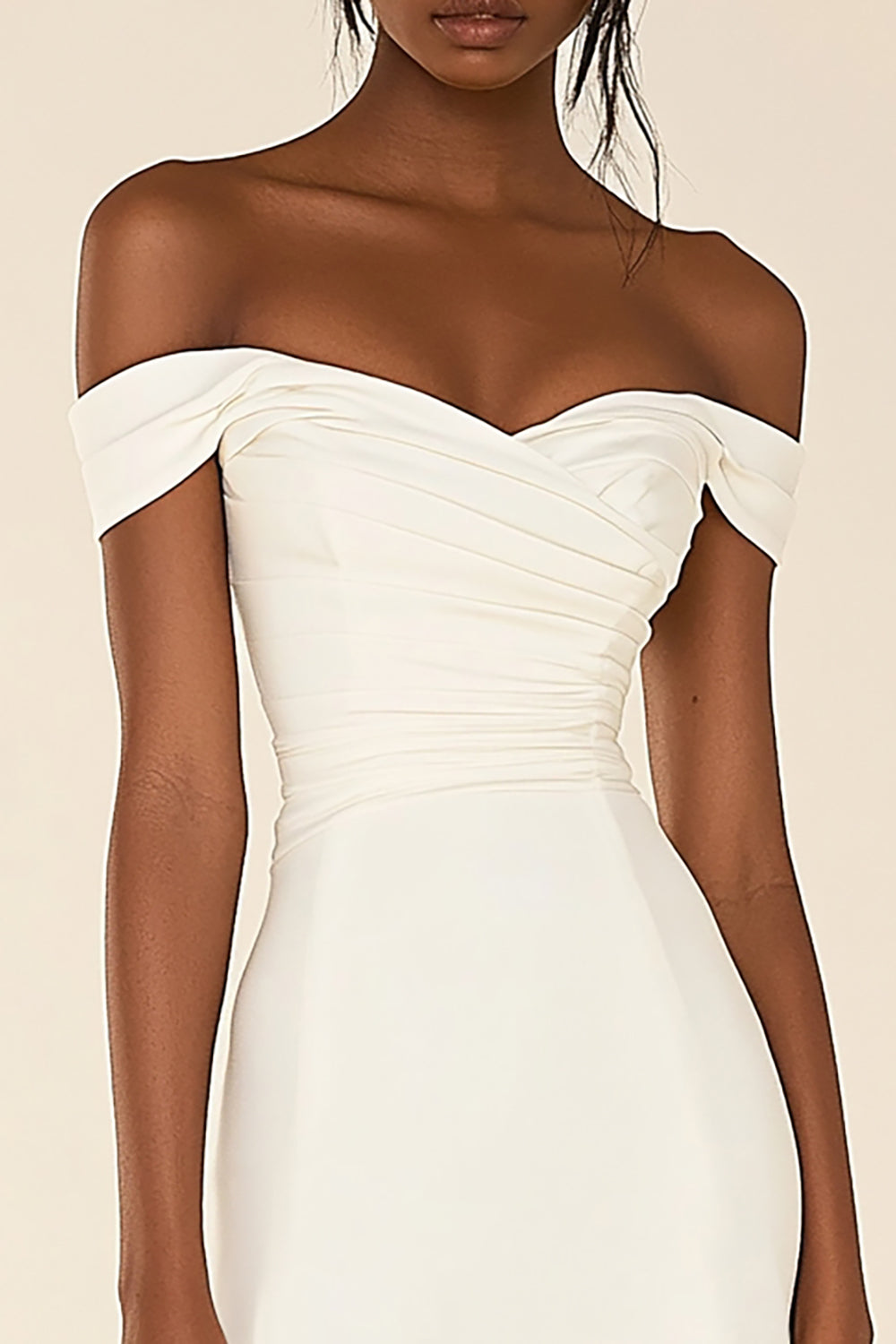 Off the Shoulder White Satin Bodycon Graduation Dress