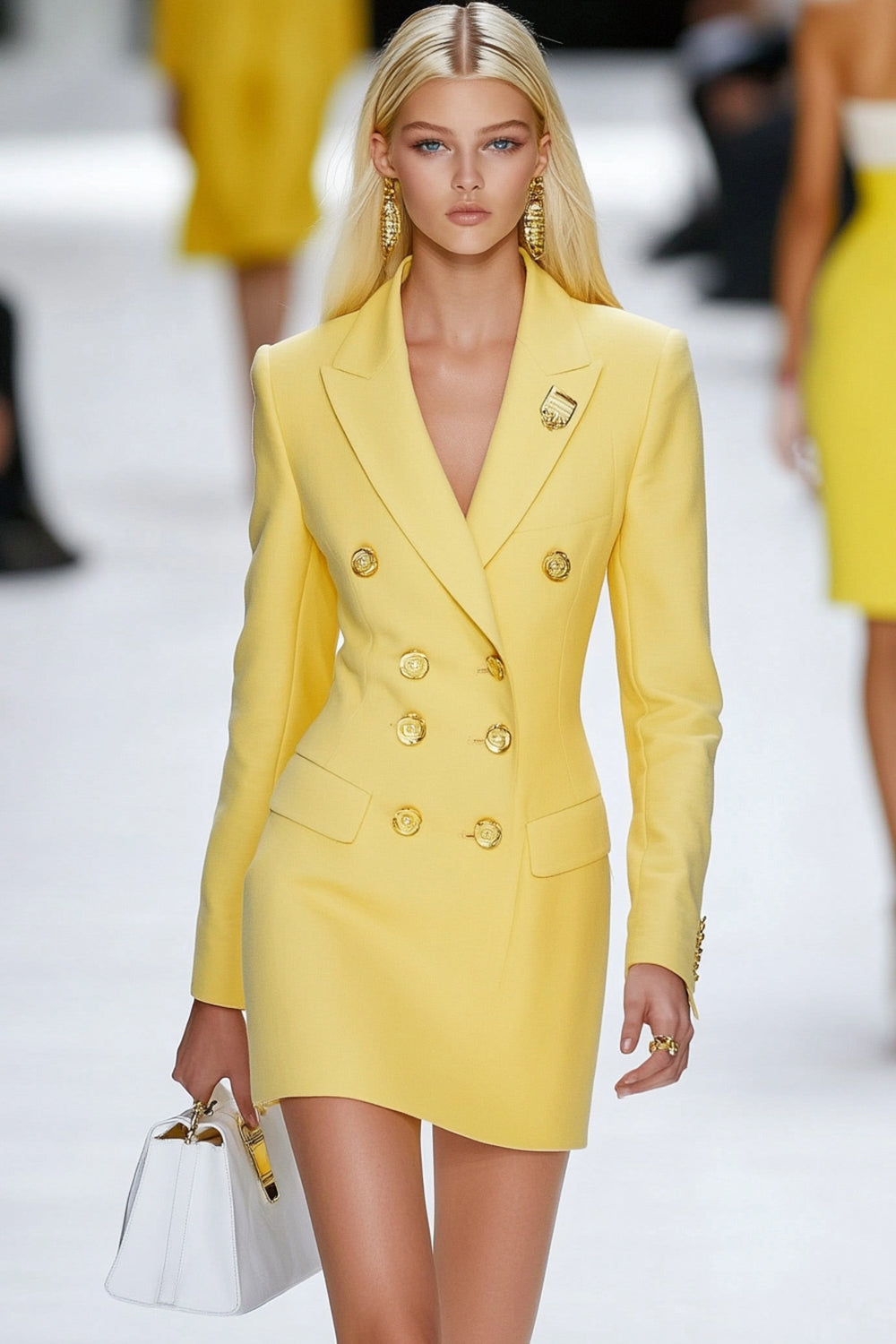 Yellow Peak Lapel Double Breasted Mini Work Dress