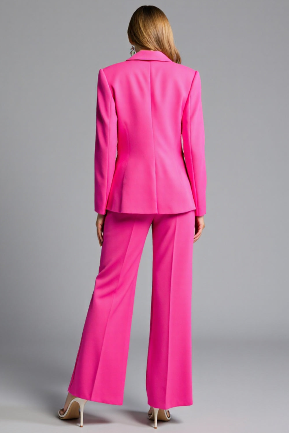 2 Piece Fuchsia Single Button Notched Lapel Work Suit