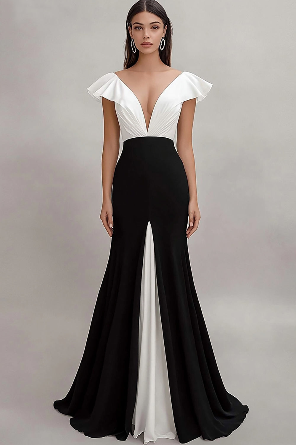 A Line Ruffled Black Tie Dress with Cap Sleeves