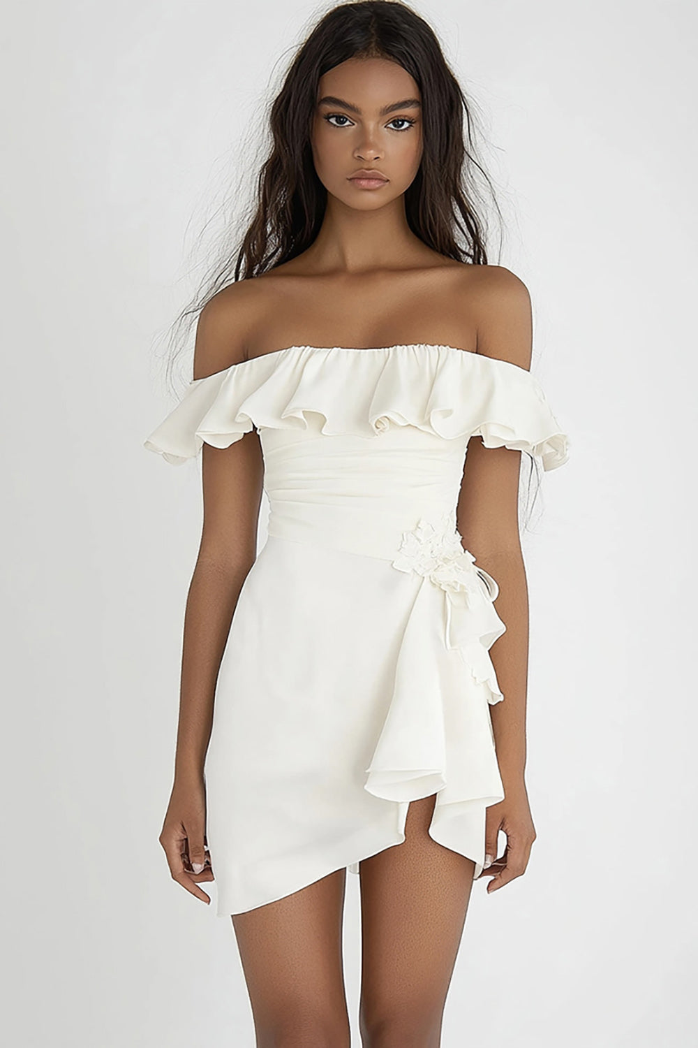 Ivory Bodycon Off The Shoulder Graduation Dress