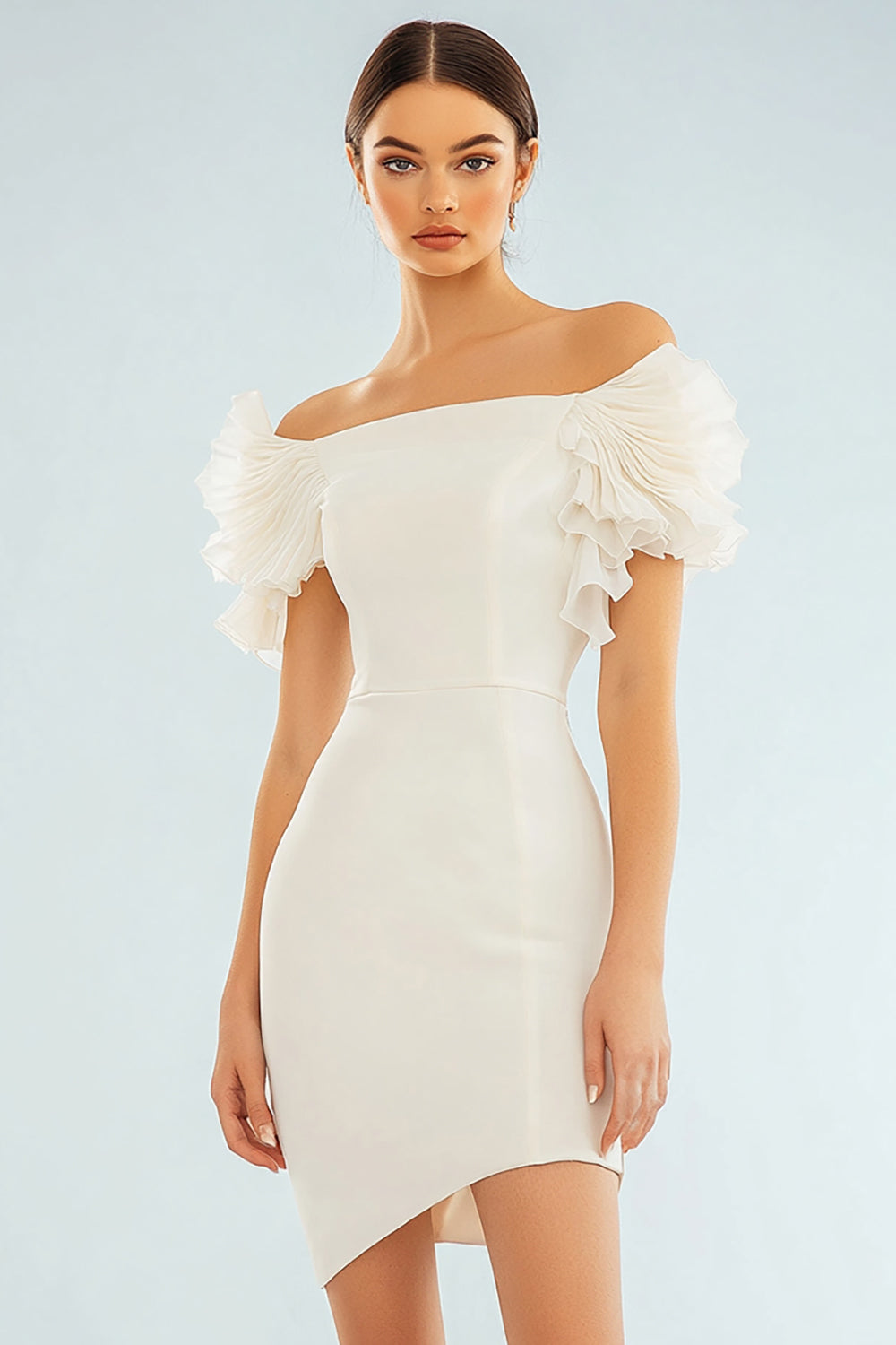 Stylish Ivory Off The Shoulder Bodycon Graduation Dress