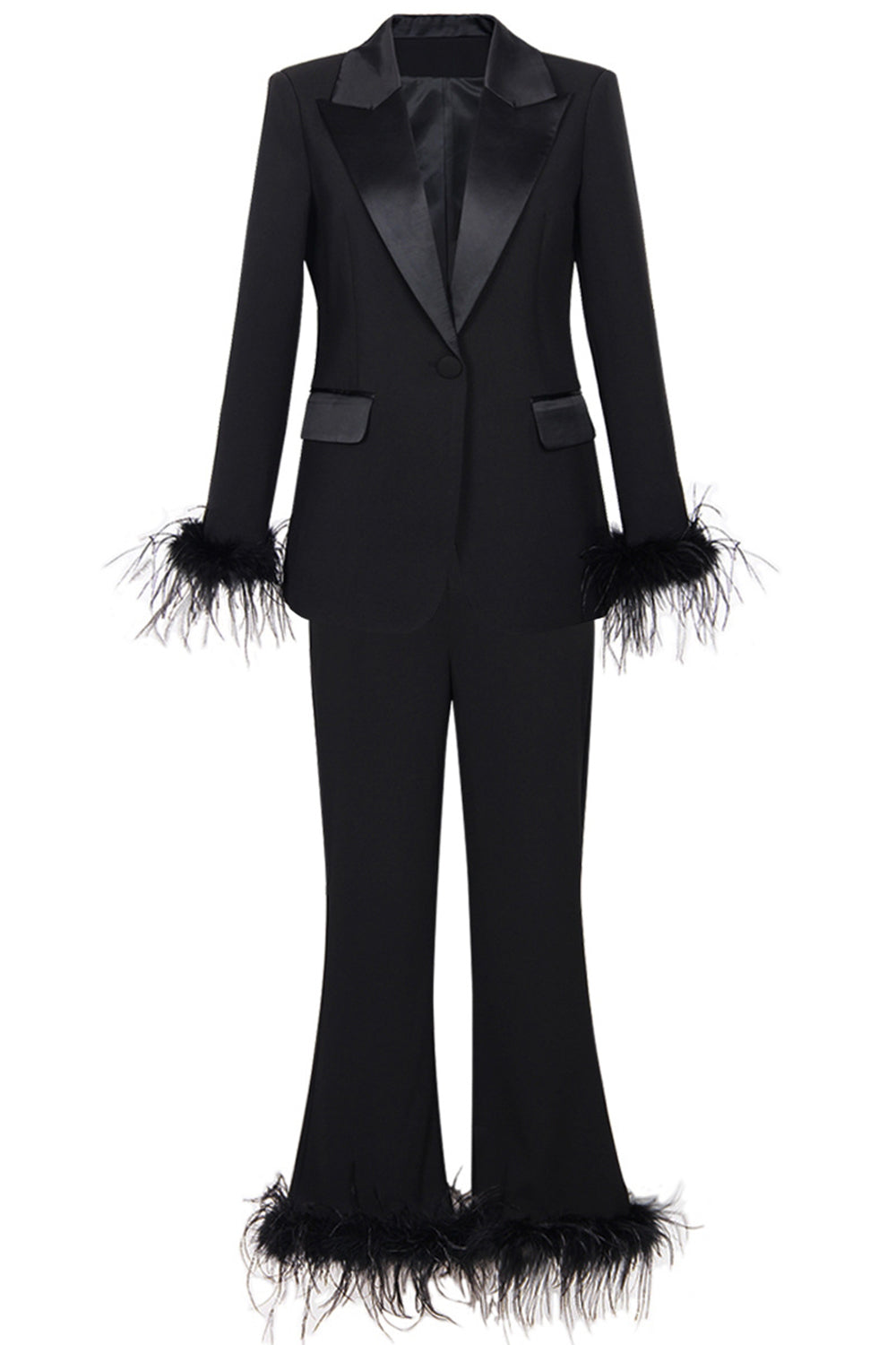 Fuchsia 2-Piece Peak Lapel  Women Prom Suits with Feather