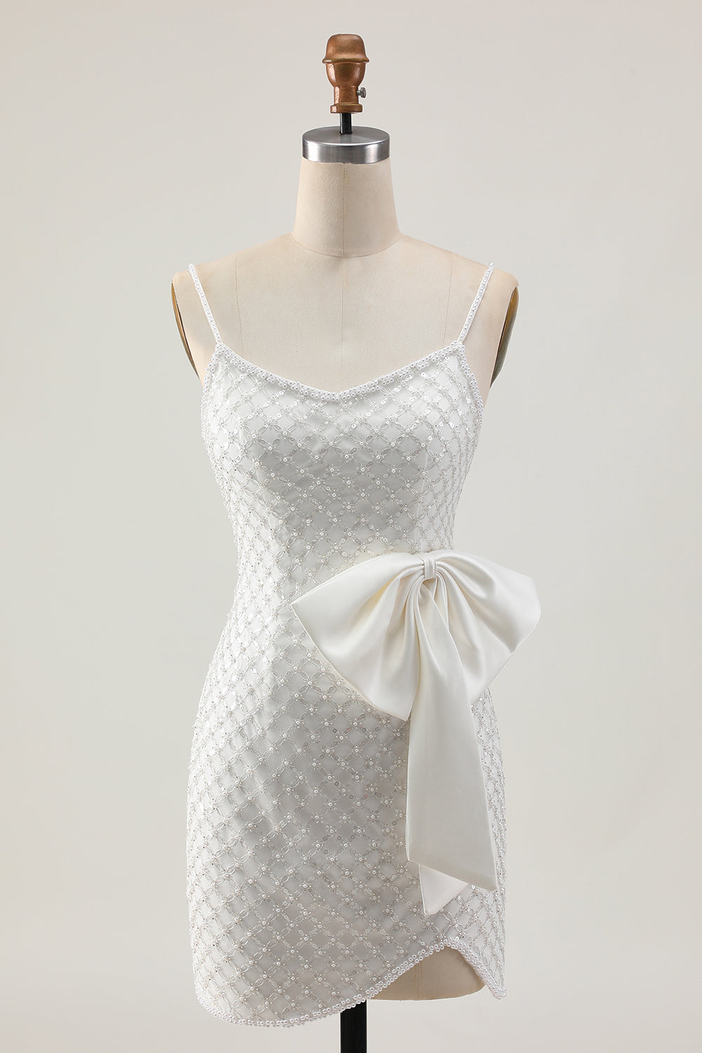 Pearls White Bodycon Sequins Homecoming Dress with Bow