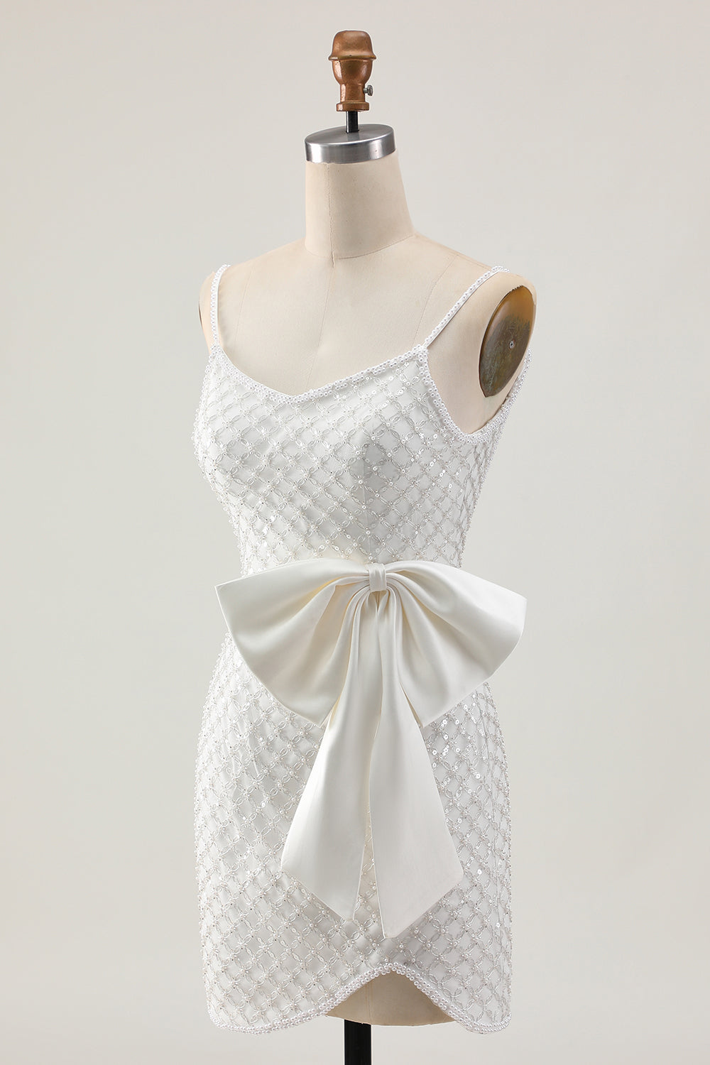 Pearls White Bodycon Sequins Homecoming Dress with Bow