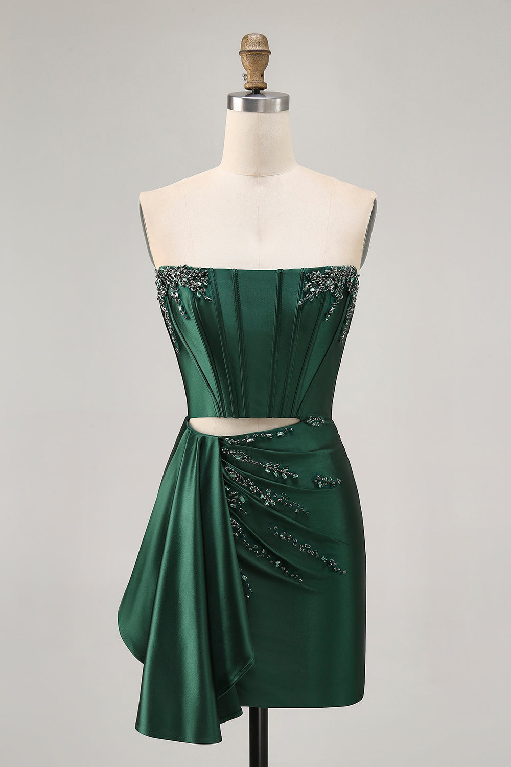 Corset Dark Green Strapless Beaded Bodycon Homecoming Dress