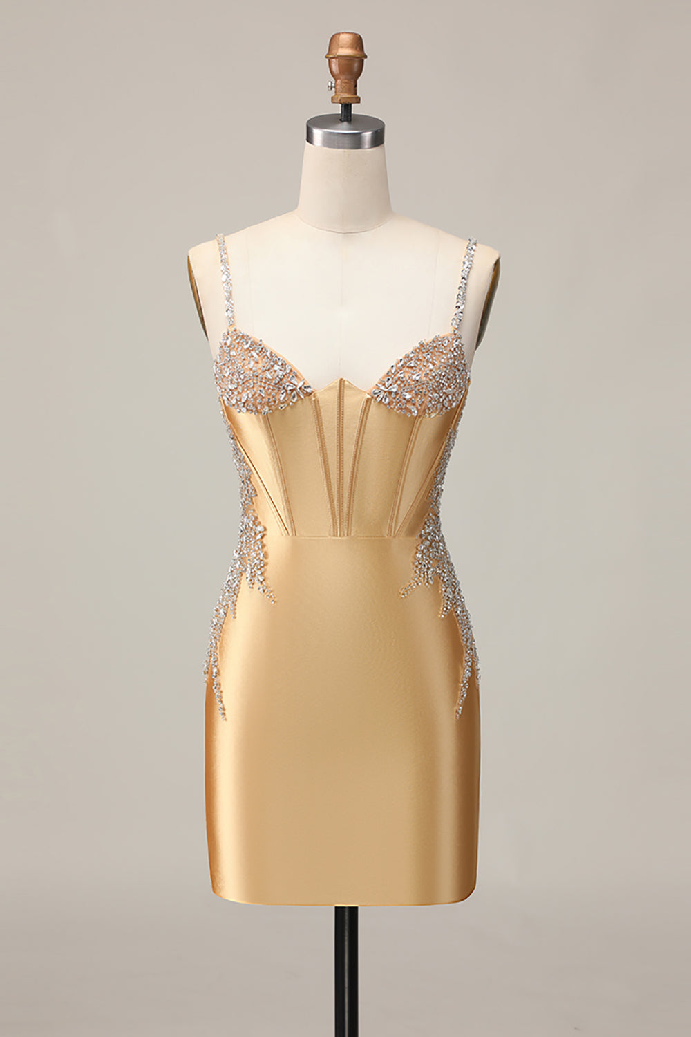 Golden Bodycon Corset Beaded Homecoming Dress