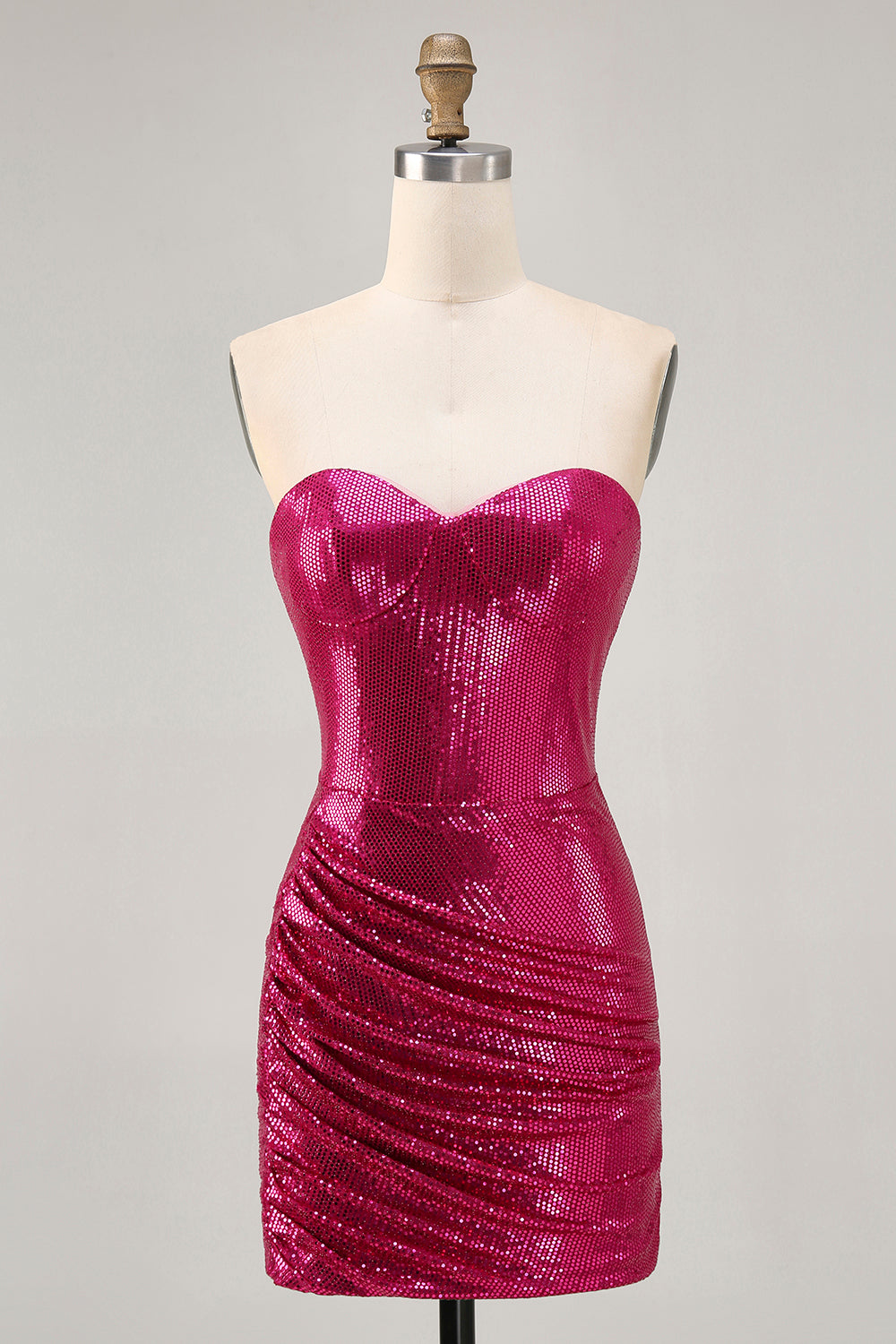 Sparkly Strapless Coffee Ruched Bodycon Homecoming Dress