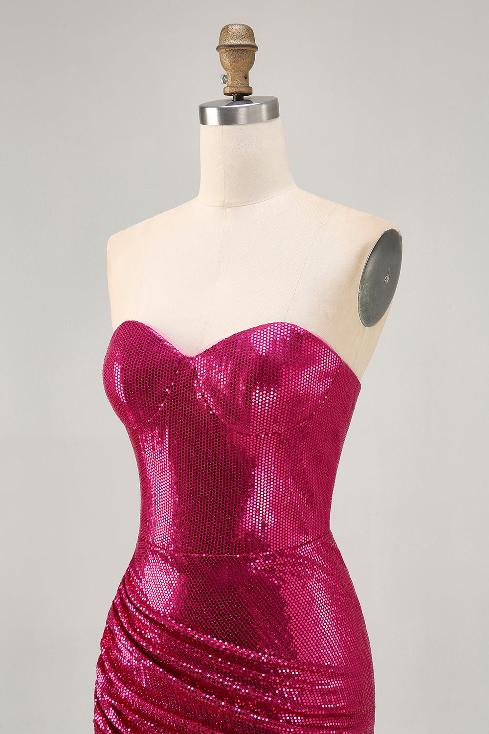 Sparkly Strapless Coffee Ruched Bodycon Homecoming Dress