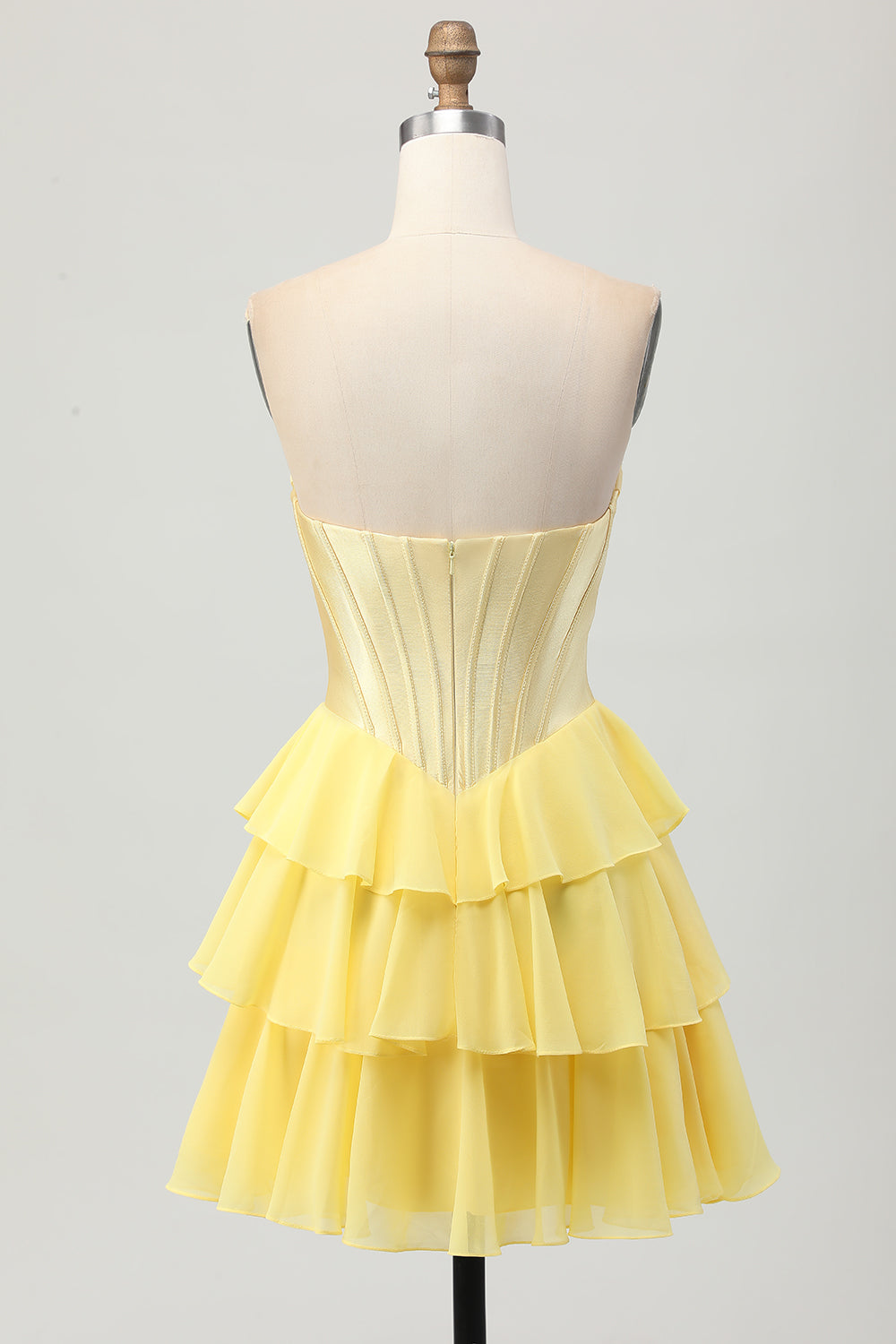 Yellow Strapless Corset A Line Tiered Homecoming Dress