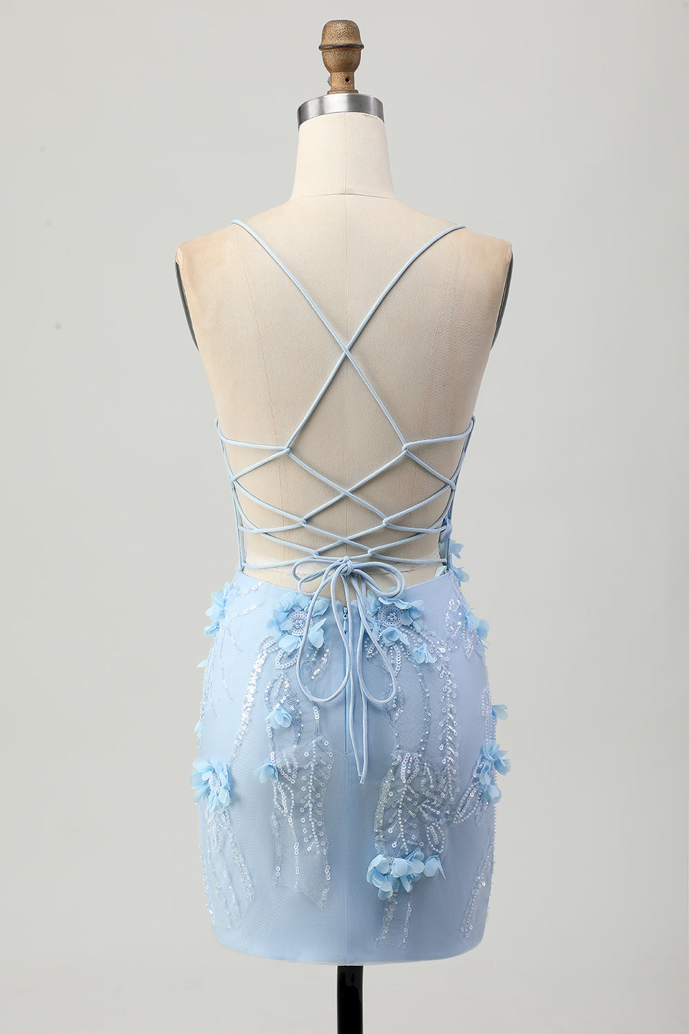Blue Bodycon Corset Sequins Short Homecoming Dress with 3D Flowers