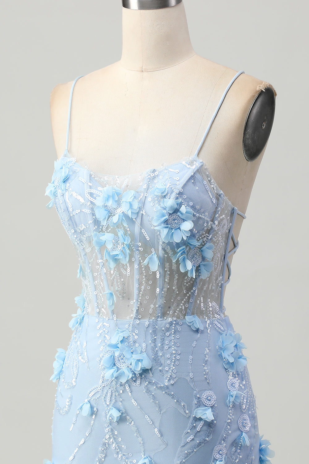 Blue Bodycon Corset Sequins Short Homecoming Dress with 3D Flowers