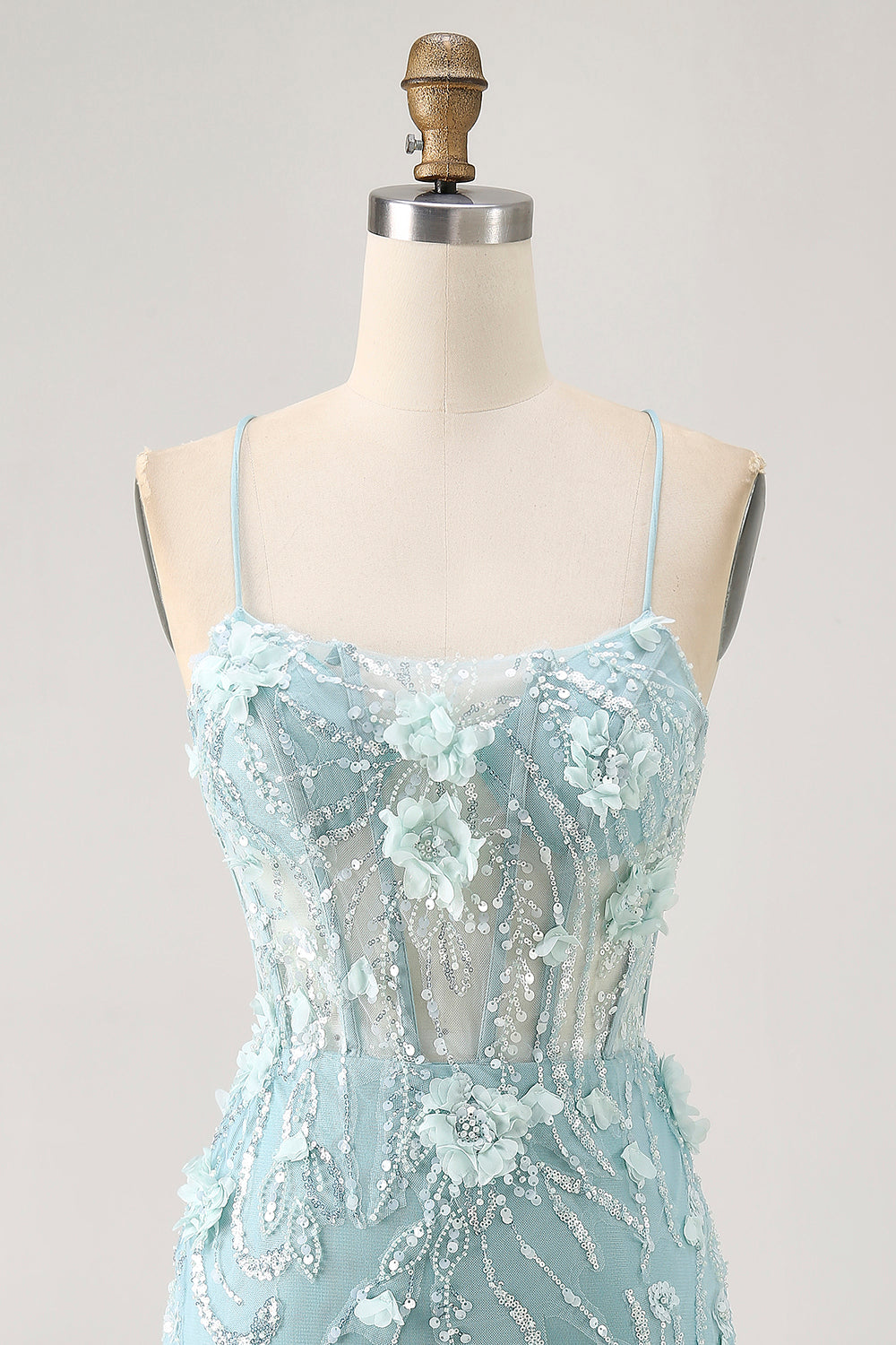 Blue Bodycon Corset Sequins Short Homecoming Dress with 3D Flowers