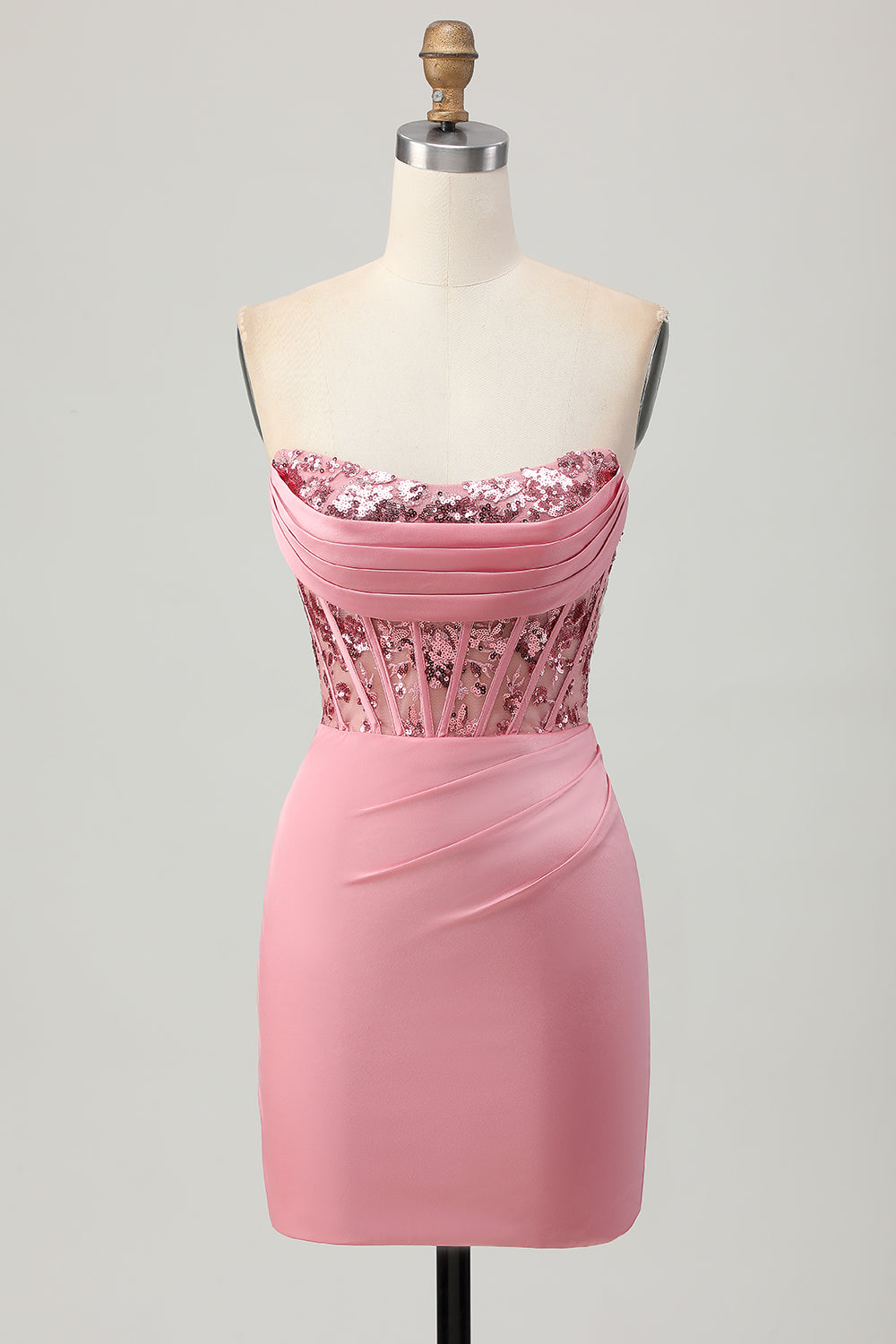 Strapless Blush Corset Sequins Bodycon Homecoming Dress