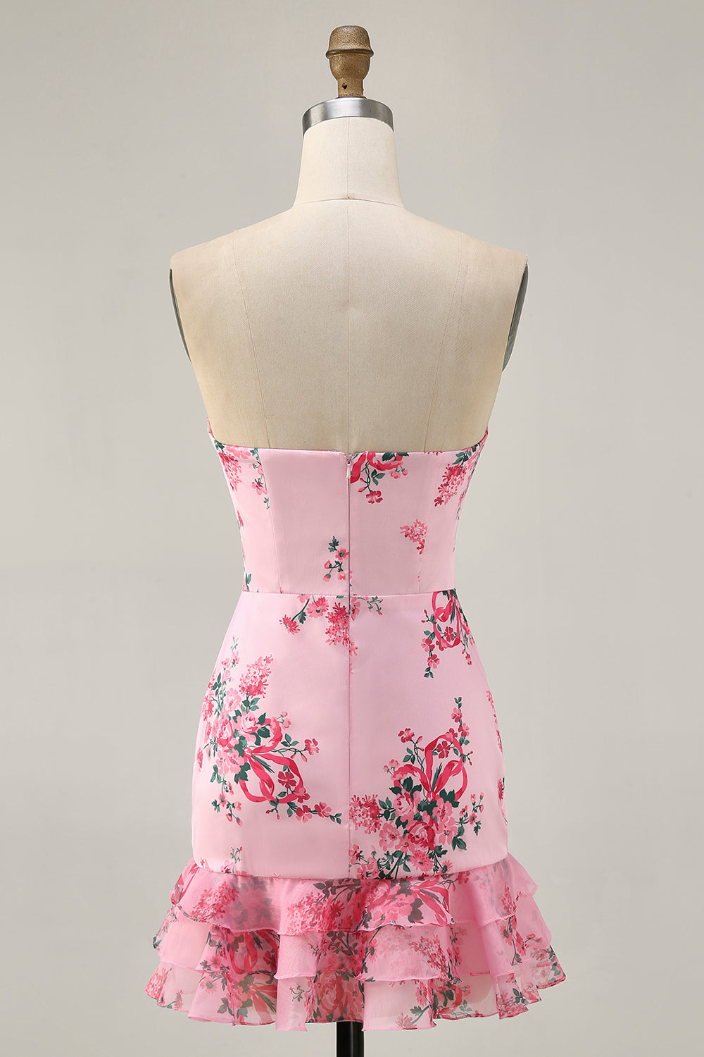 White Blue Flower Bodycon Strapless Printed Short Homecoming Dress