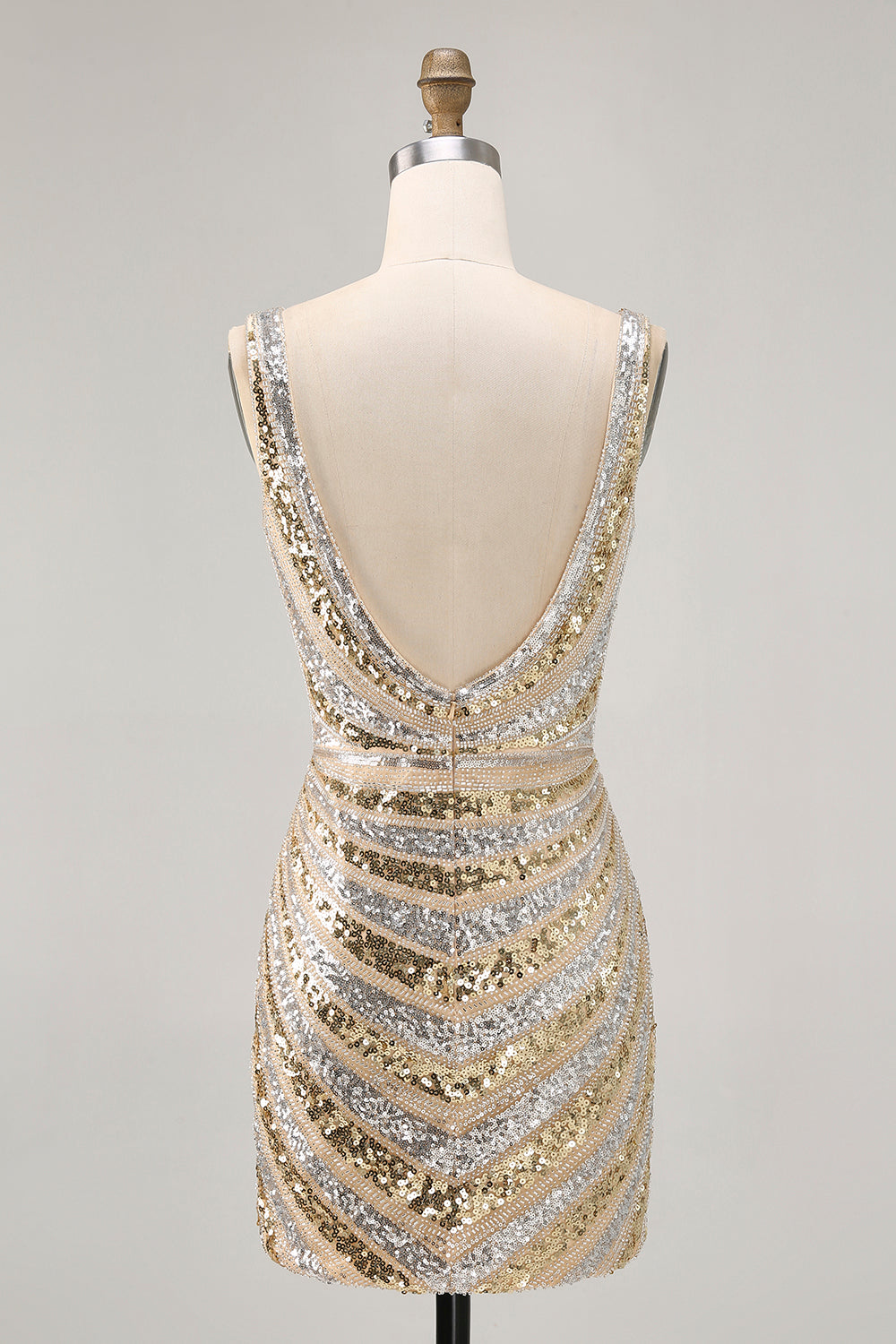 Sparkly Golden Bodycon Sequins V-Neck Homecoming Dress