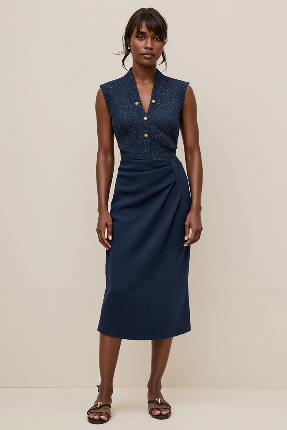 Navy Bodycon Ruched Work Dress