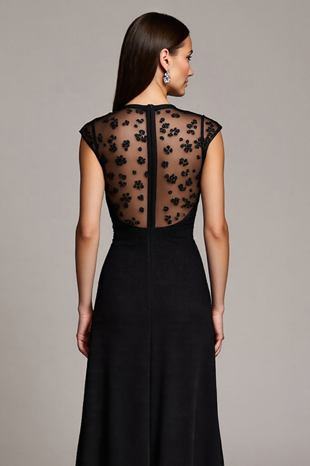 A Line Black Long Lace Work Dress