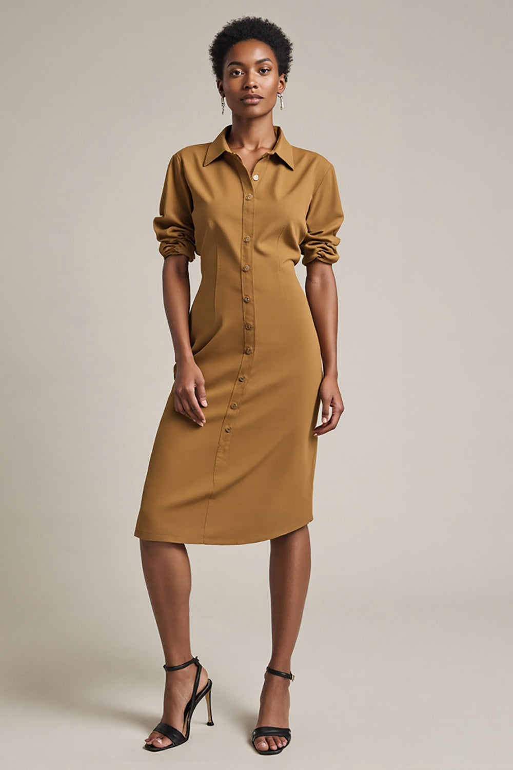 Yellow Sheath Short Sleeves Work Dress