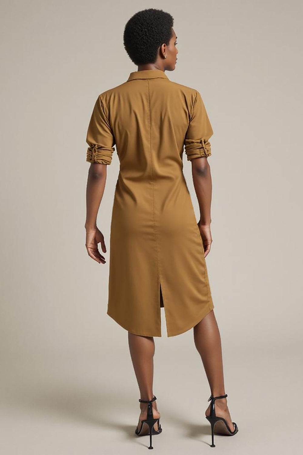 Yellow Sheath Short Sleeves Work Dress