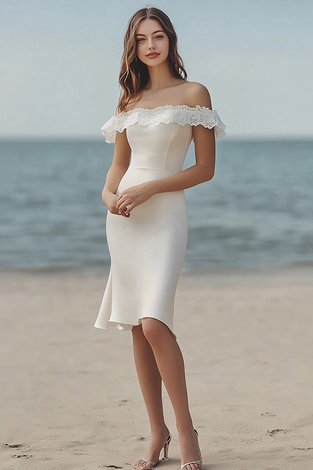Ivory Off the Shoulder Bodycon Engagement Dress with Lace