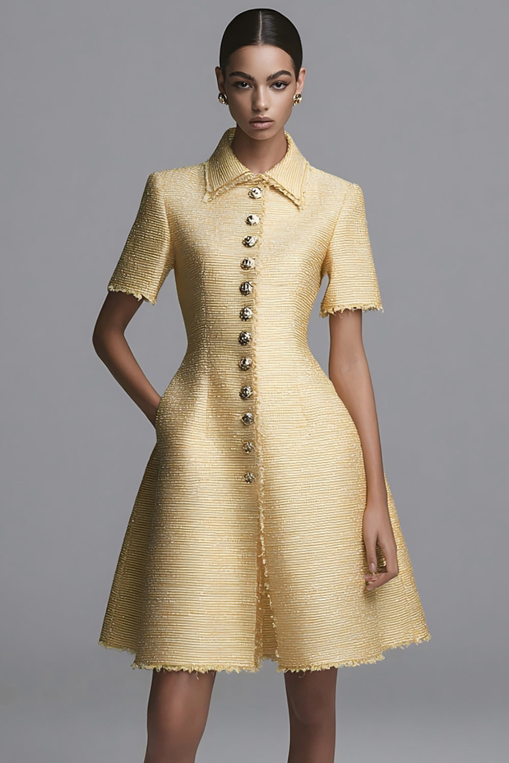 Yellow Collar A Line Work Dress