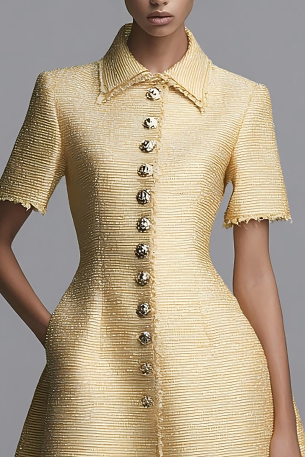 Yellow Collar A Line Work Dress