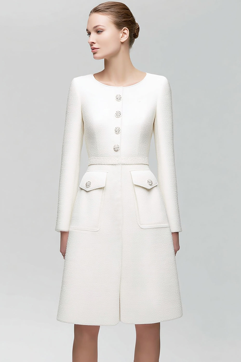 A Line Knee-Length Ivory Work Dress with Belt