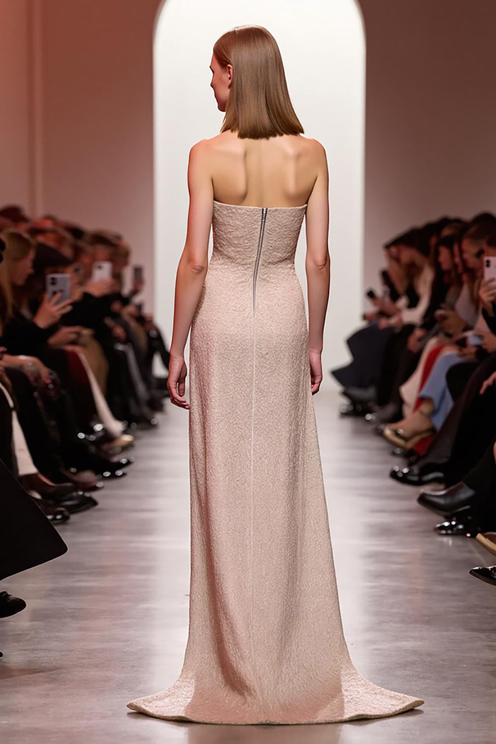 A-Line Champagne Strapless Sequin Evening Dress with Slit