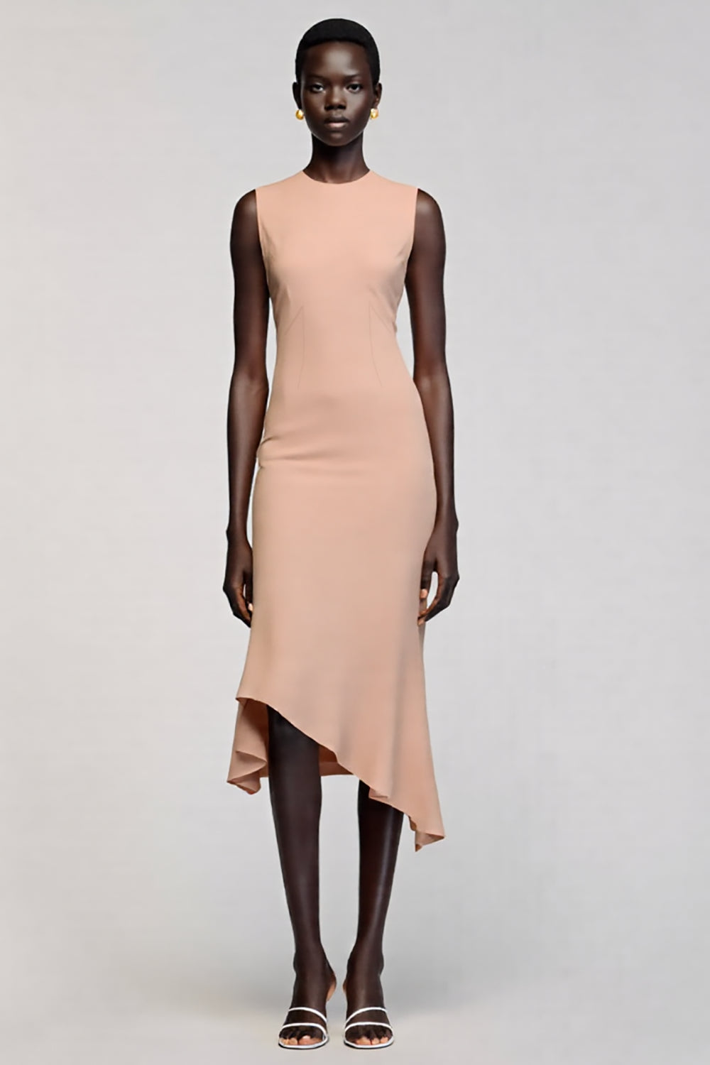 Mermaid Round Neck Asymmetrical Champagne Wedding Guest Dress