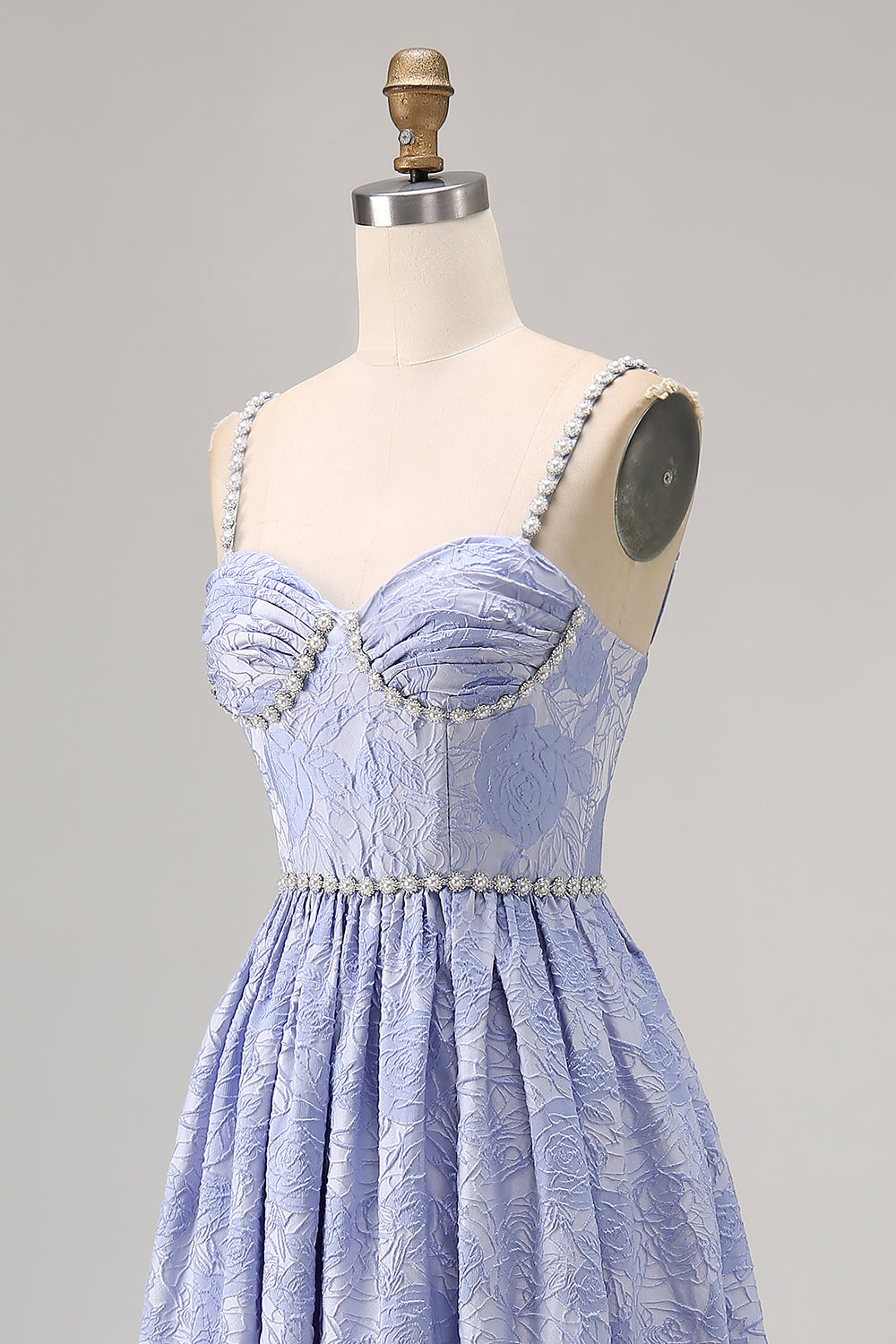 Blue Flower A-Line Beaded Wedding Guest Dress with Slit