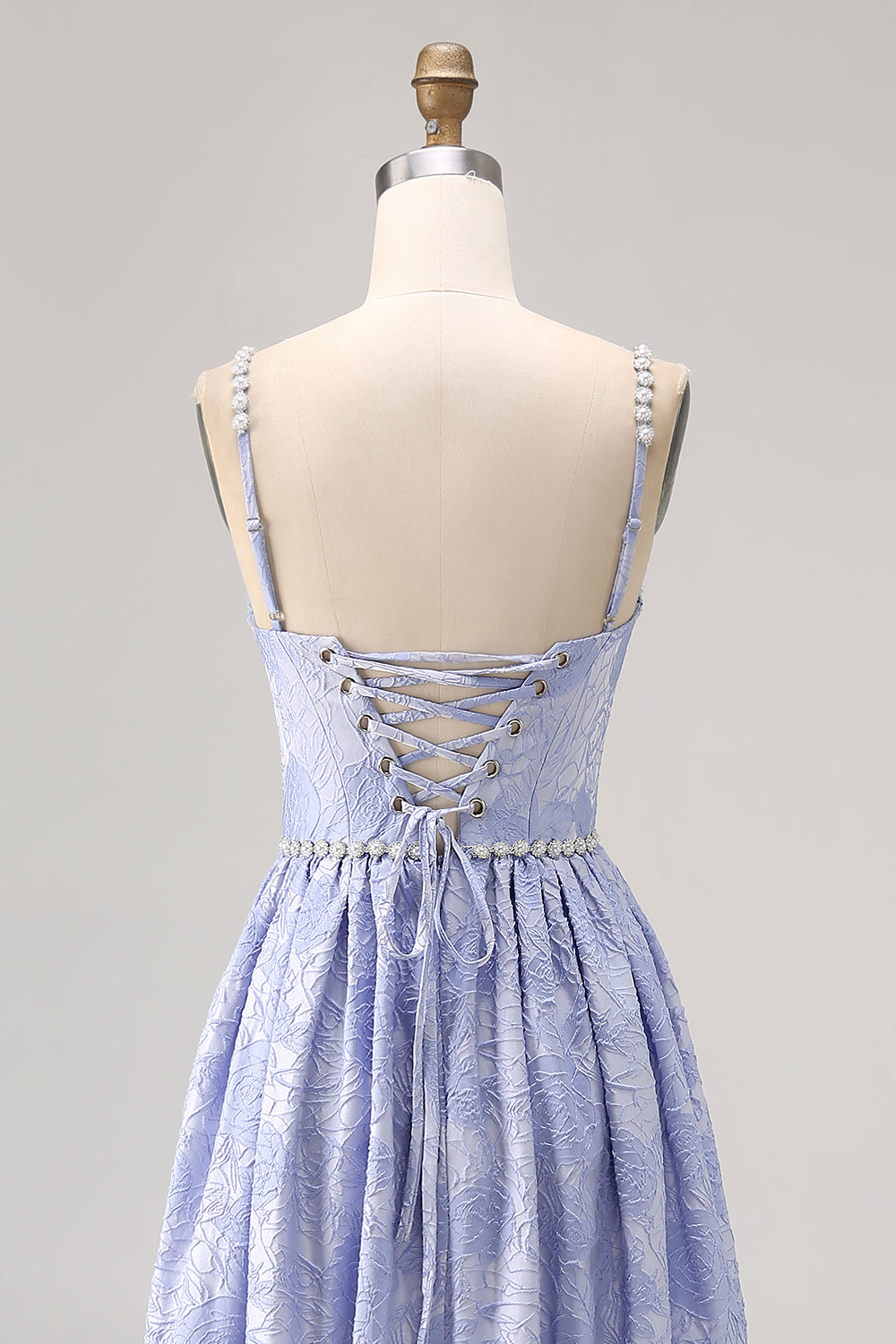 Blue Flower A-Line Beaded Wedding Guest Dress with Slit