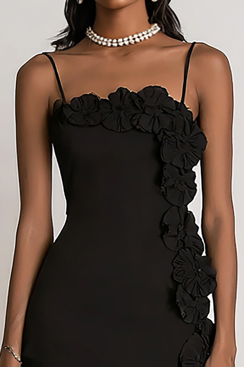 Black Bodycon Floral Satin Little Black Dress
