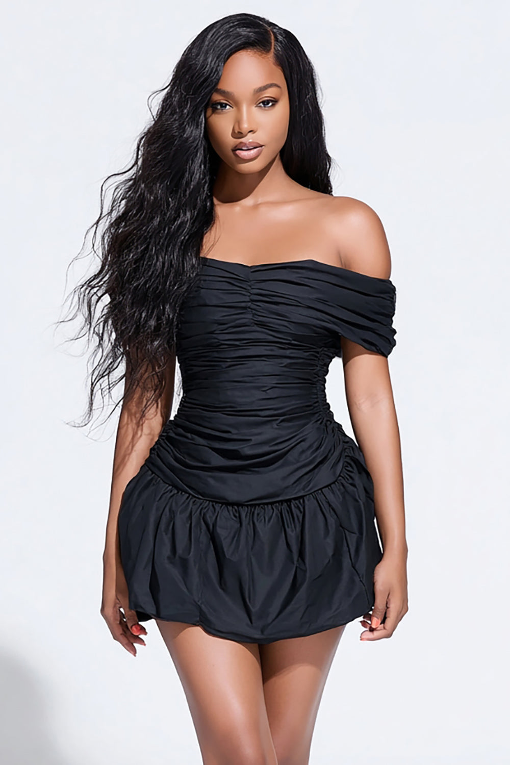 Off the Shoulder Bodycon Ruched Little Black Dress