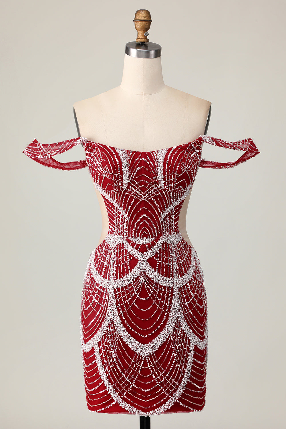 Red Off the Shoulder Bodycon Homecoming Dress with Sequins