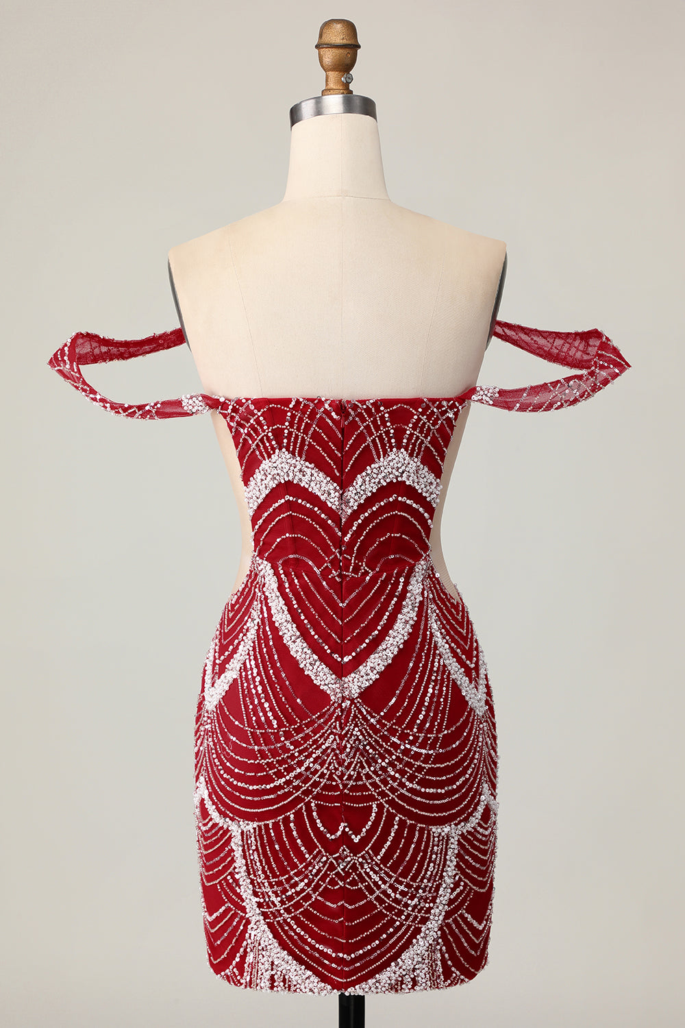 Red Off the Shoulder Bodycon Homecoming Dress with Sequins