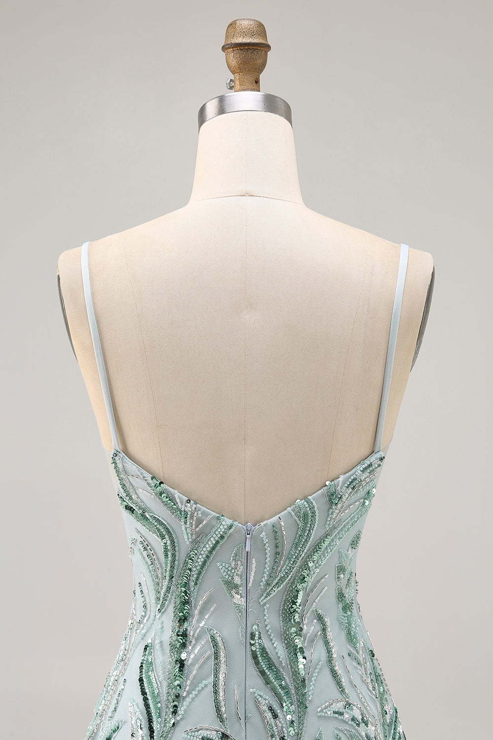 Green Bodycon Spaghetti Straps Beaded Homecoming Dress with Sequins