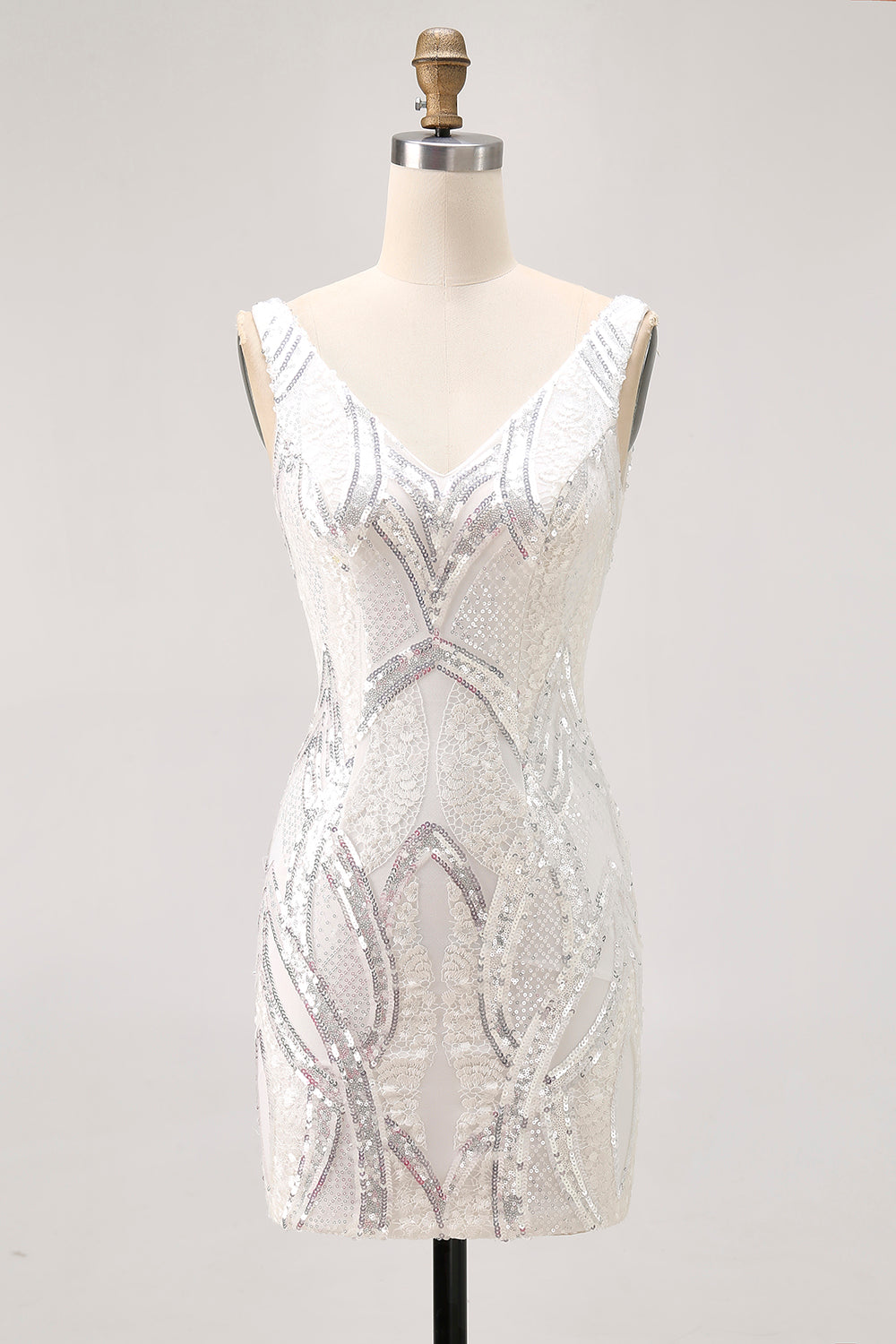 Sparkly White Bodycon Sequins Short Homecoming Dress