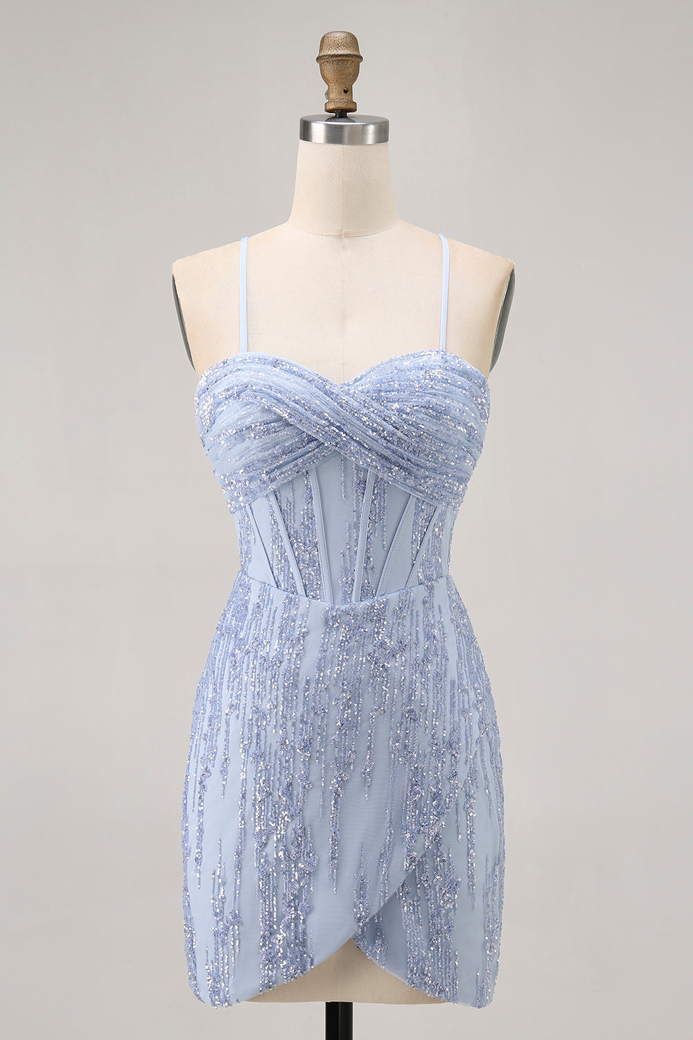 Sparkly Sequins Corset Grey Blue Bodycon Short Homecoming Dress