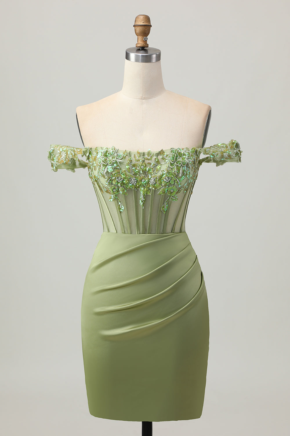 Green Off The Shoulder Corset Sequins Bodycon Homecoming Dress
