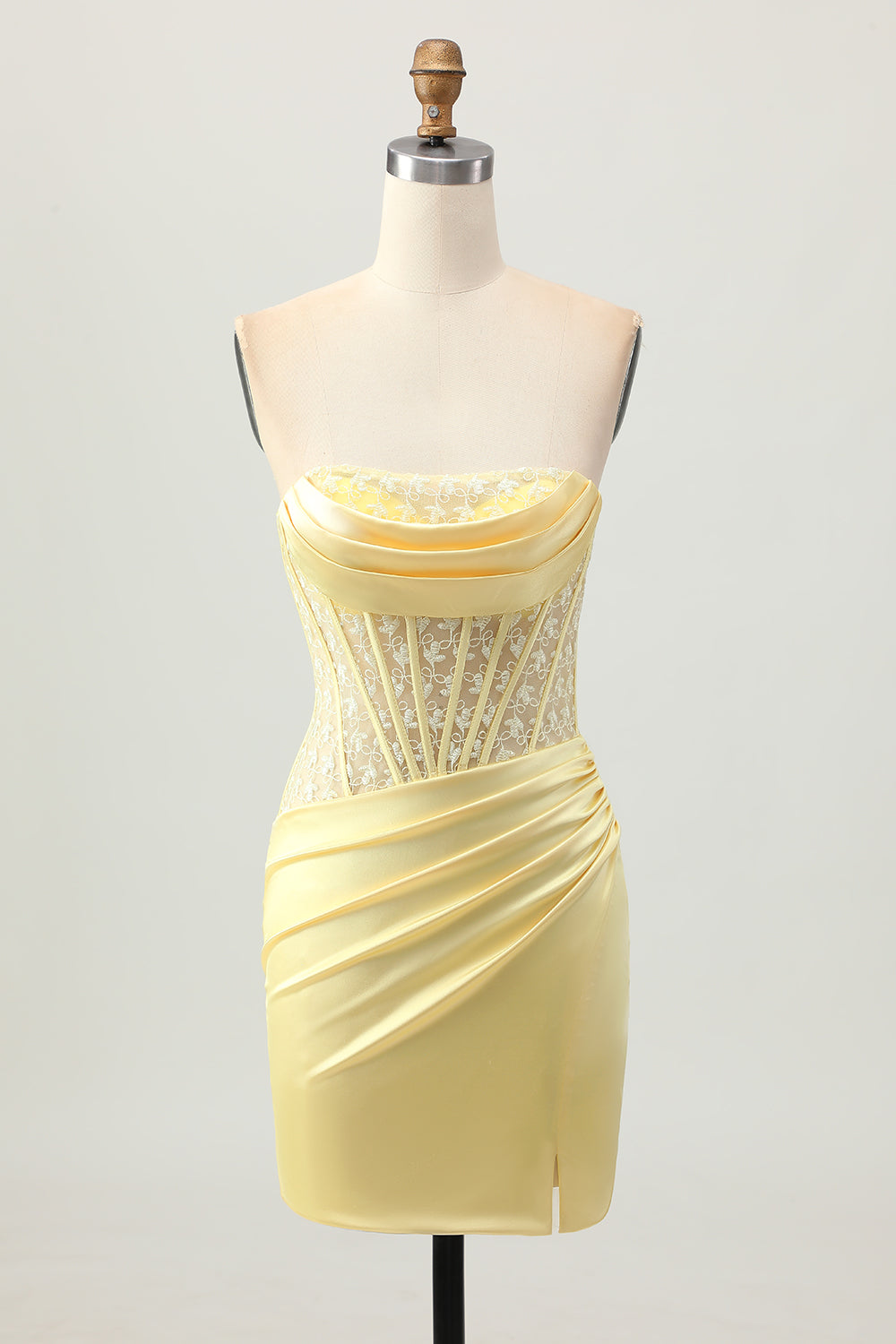 Yellow Satin Corset Tight Short Homecoming Dress with Lace Up Back