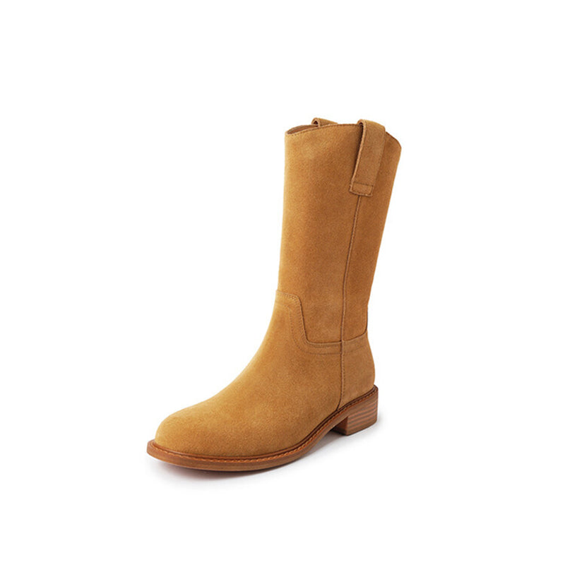 Womens Suede��Leather Mid Calf Boots In Black/Brown