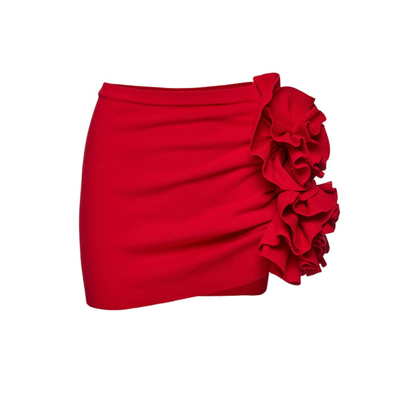 Blooming 3D Flower Applique High Waist Bodycon Cover Up Mini Sarong
