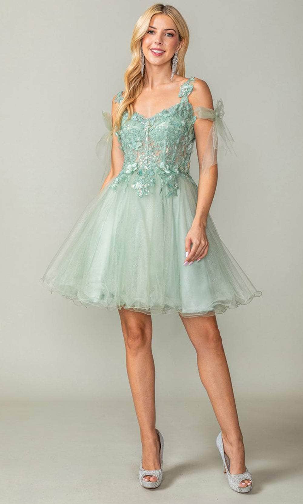 Dancing Queen 3365 - Corset Applique Dress Clearance Sale Homecoming Dresses S / Sage