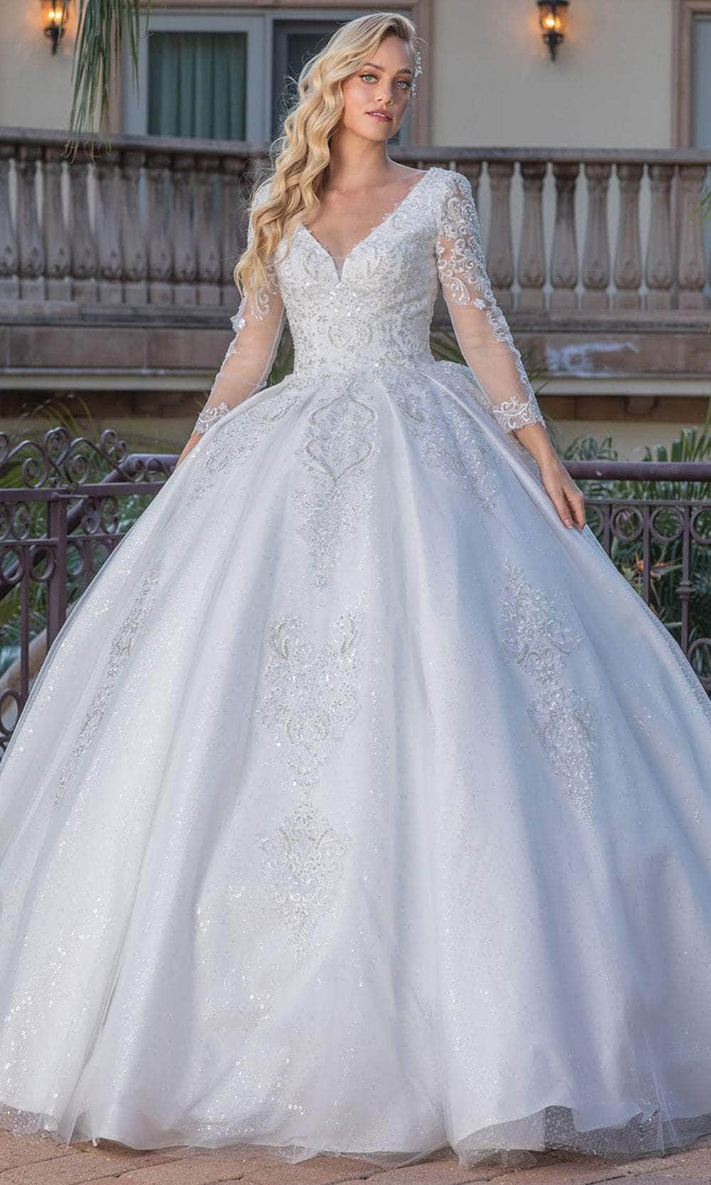 Dancing Queen Bridal 0266 - Long Sleeve V-Neck Ballgown