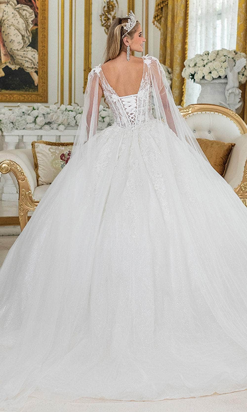 Dancing Queen Bridal 0293 - V-Neck Lace Ballgown with Cape Sleeve