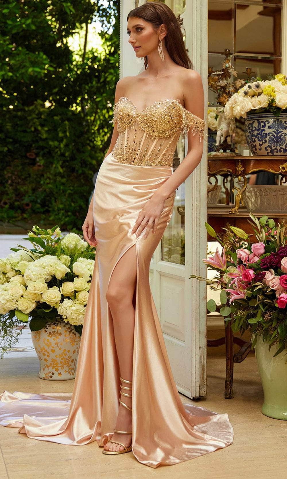 Elizabeth K GL3618 - Embellished Mesh Corset Prom Gown Special Occasion Dress