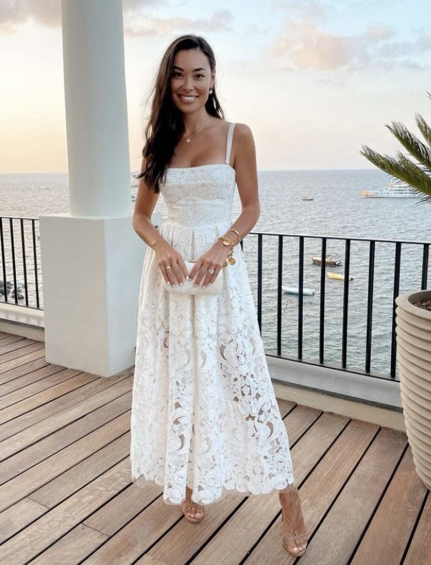 White A Line Straps Lace Party Dress Evening Dress Prom Dresses    fg7848