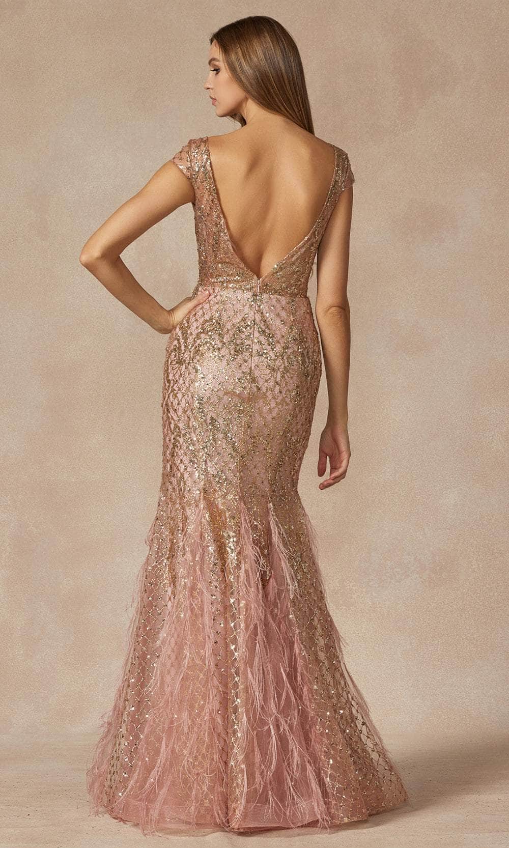 Juliet Dresses 286 - Sequin Feathered Mermaid Gown