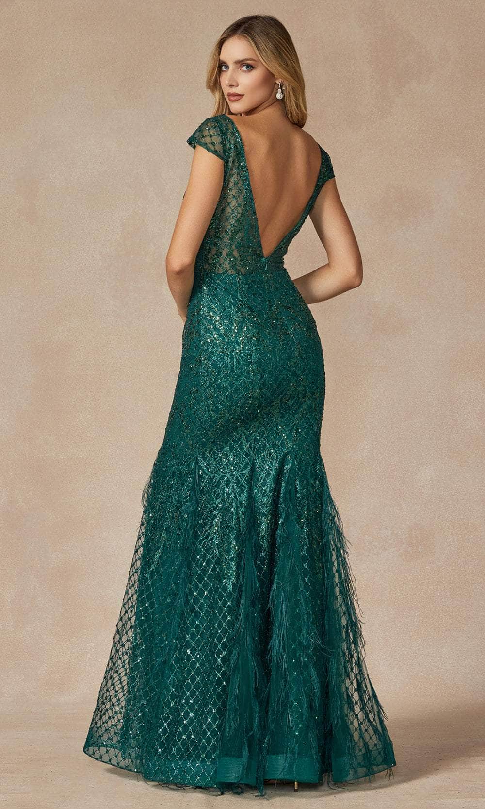 Juliet Dresses 286 - Sequin Feathered Mermaid Gown